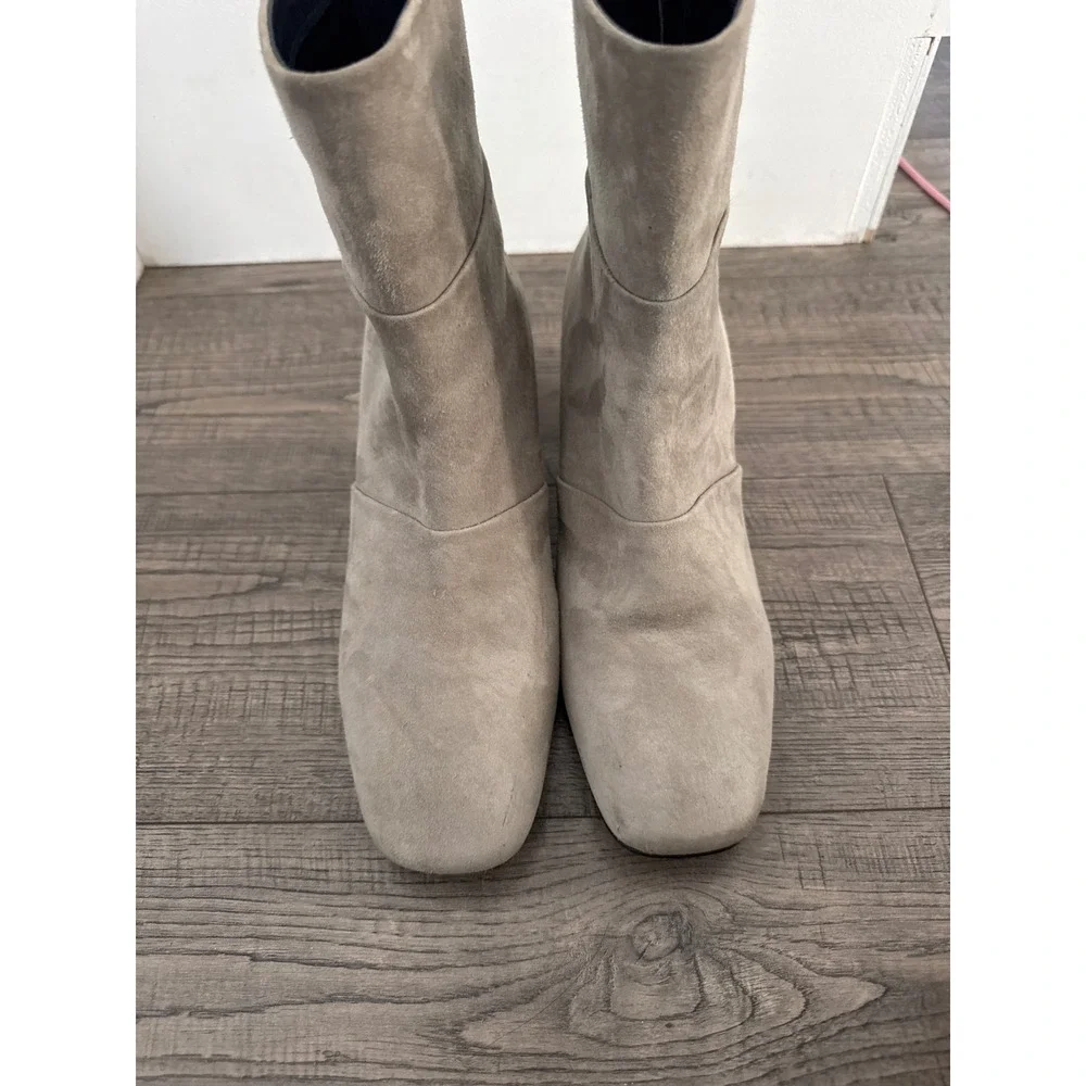 Kenneth Cole New York Womens Taupe Suede Square Toe Block Heel Ankle Boots 8M